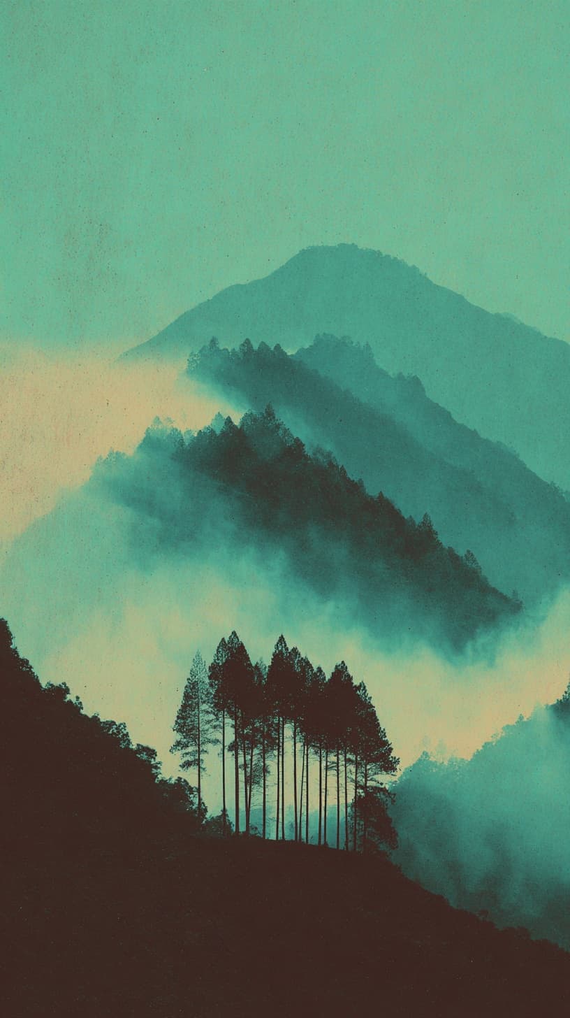 Misty pine forest on the west coast of Canada