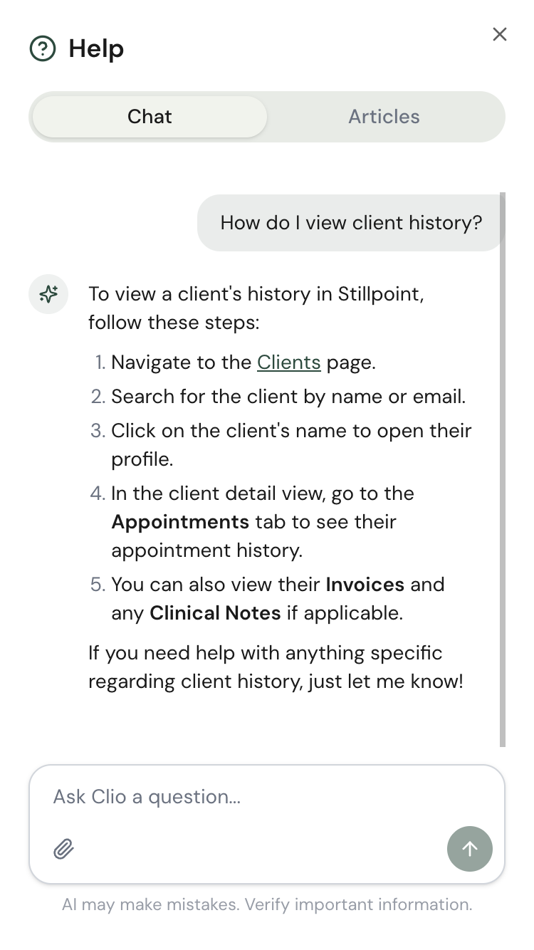 Clio answering a practice question